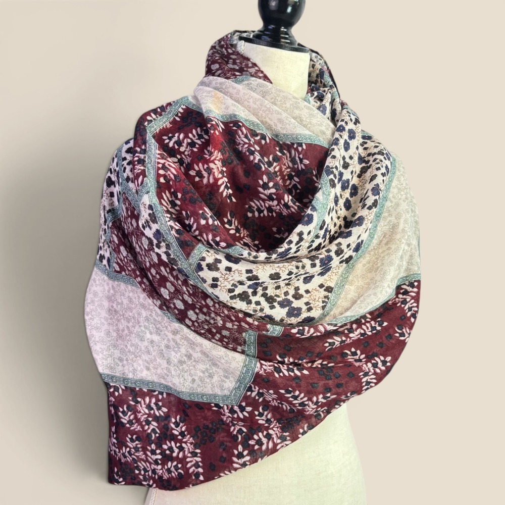 Cottagecore Boho Scarf Lulla Collection by Bindya OS Burgundy Floral Lightweight